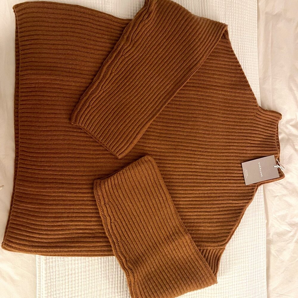 Everlane: The Felted Merino Funnel-Neck Pullover in Deep Camel, M - NWOT